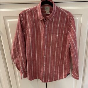 Vintage 90’s L.L. Bean Men's Casual Red and White Striped Shirt